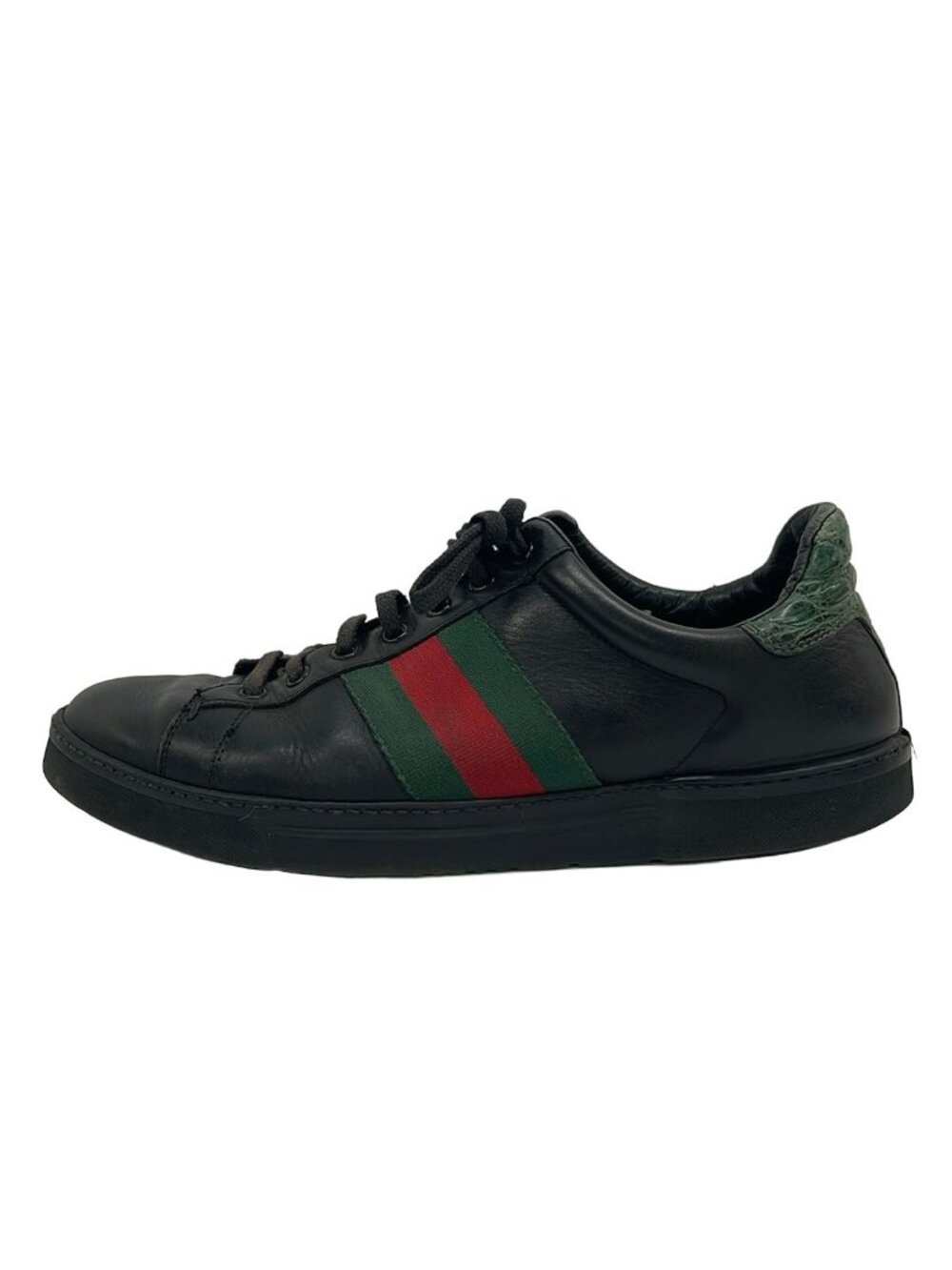 Gucci Sneakers Black Dark Green Red Embossed Leather
